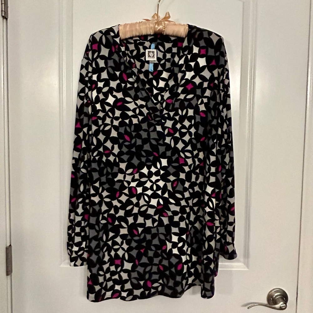 ANNE KLEIN women's long sleeve split neck tunic top size 3X